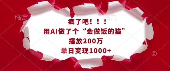 疯了吧！用AI做了个“会做饭的猫”，播放200万，单日变现1k-开心网创