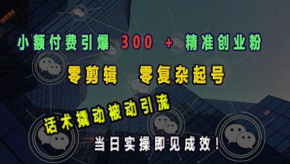 小额付费引爆 300 + 精准创业粉，零剪辑、零复杂起号，话术撬动被动引流，当日实操即见成效-开心网创