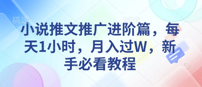 小说推文推广进阶篇，每天1小时，月入过W，新手必看教程-开心网创