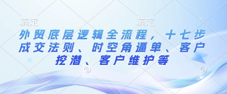外贸底层逻辑全流程，十七步成交法则、时空角逼单、客户挖潜、客户维护等-开心网创