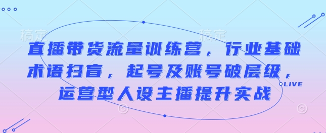 直播带货流量训练营,行业基础术语扫盲,起号及账号破层级,运营型人设主播提升实战-开心网创