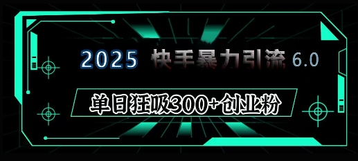 2025年快手6.0保姆级教程震撼来袭，单日狂吸300+精准创业粉-开心网创