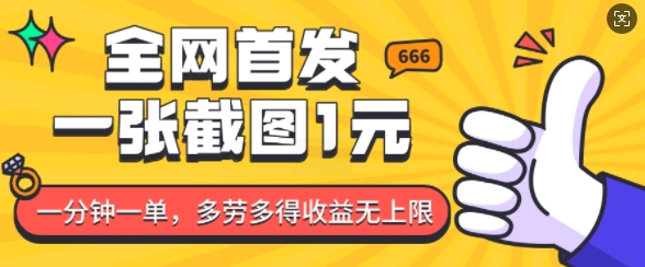 全网首发，一张截图1块钱，一分钟一单，多劳多得，收益无上限-开心网创