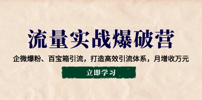 流量实战爆破营:企微爆粉、百宝箱引流,打造高效引流体系,月增收万元-开心网创
