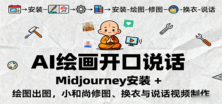 AI绘画开口说话，Midjourney安装 + 绘图出图，小和尚修图、换衣与说话视频制作-开心网创