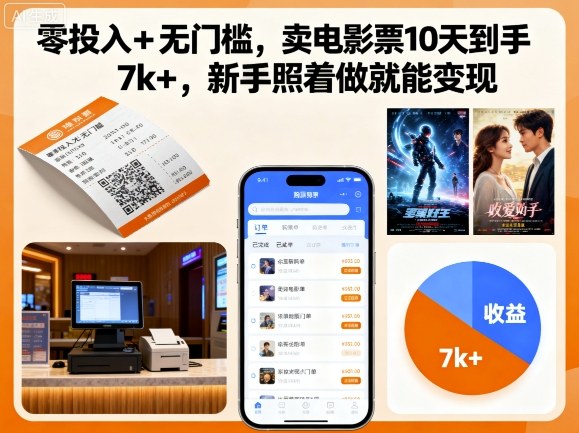 零投入+无门槛，卖电影票10天到手7k+，新手照着做就能变现【揭秘】-开心网创