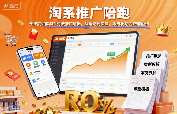 淘系推广陪跑，全维度讲解淘系付费推广逻辑，从理论到实操，系统化助力店铺盈利-开心网创