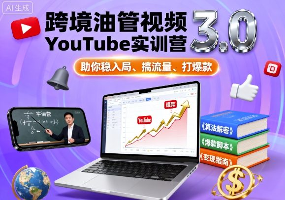 跨境油管视频YouTube实训营3.0，助你稳入局、搞流量、打爆款-开心网创
