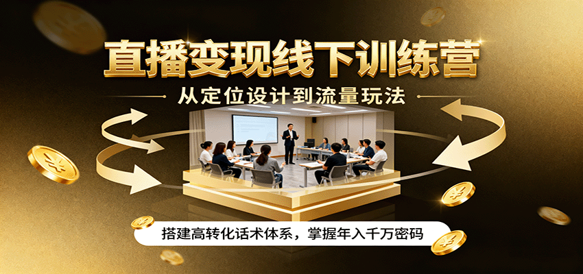 直播变现线下训练营，从定位设计到流量玩法，搭建高转化话术体系，掌握年入千万密码-开心网创