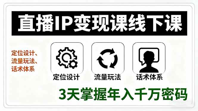 （16065期）直播IP变现课线下课，定位设计、流量玩法、话术体系，3天掌握年入千万密码-开心网创