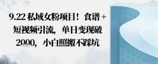 私域女粉项目！食谱+短视频引流，单日变现破多张，小白照搬不踩坑-开心网创