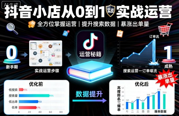 抖音小店从0到1实战运营,帮你全方位掌握小店运营,提升搜索数据与出单量-开心网创
