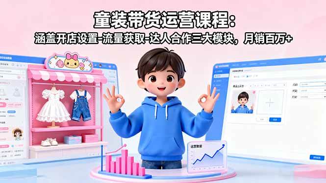 （16081期）童装带货运营课程：涵盖开店设置-流量获取-达人合作三大模块，月销百万+-开心网创