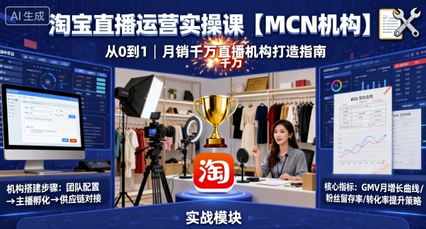 淘宝直播运营实操课【MCN机构】,从0到1做一家月销千W的直播机构-开心网创