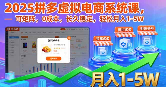 （16088期）2025拼多多虚拟电商系统课，可矩阵，0成本，长久稳定，轻松月入1-5W-开心网创