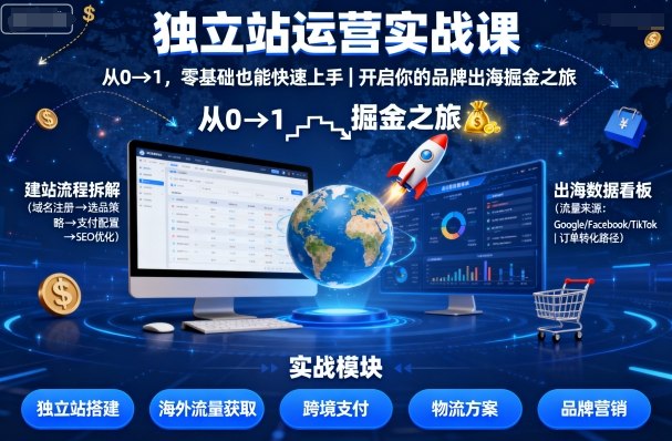 独立站运营实战课,从0到1,零基础也能快速上手,开启你的品牌出海掘金之旅-开心网创
