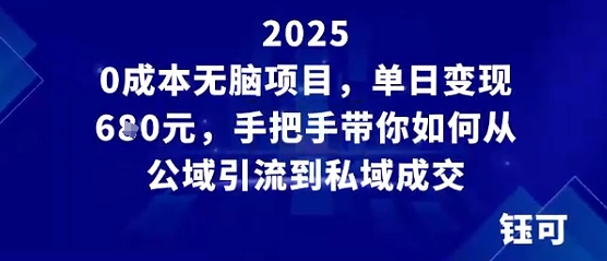 0成本无脑项目，单日变现多张，手把手带你如何从公域引流到私域成交-开心网创