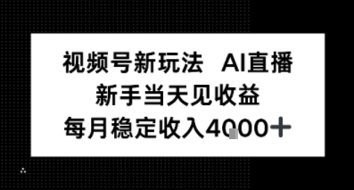 视频号新玩法AI直播，新手小白当天见收益，月入4k+-开心网创