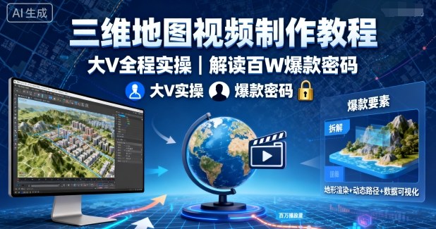 三维地图视频制作教程，大V全程实操，解读百W爆款密码-开心网创