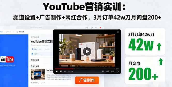（16107期）YouTube营销实训：频道设置+广告制作+网红合作，3月订单42w刀月询盘200+-开心网创