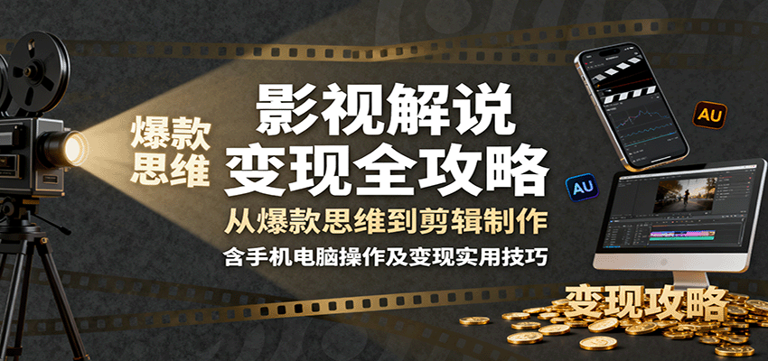 影视解说变现全攻略：从爆款思维到剪辑制作，含手机电脑操作及变现实用技巧-开心网创