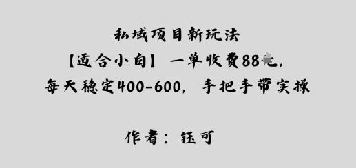 私域项目新玩法【适合小白】一单收费88米，每天稳定几张，手把手带实操-开心网创