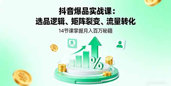 （16112期）抖音爆品实战课：选品逻辑、矩阵裂变、流量转化，14节课掌握月入百万秘籍-开心网创