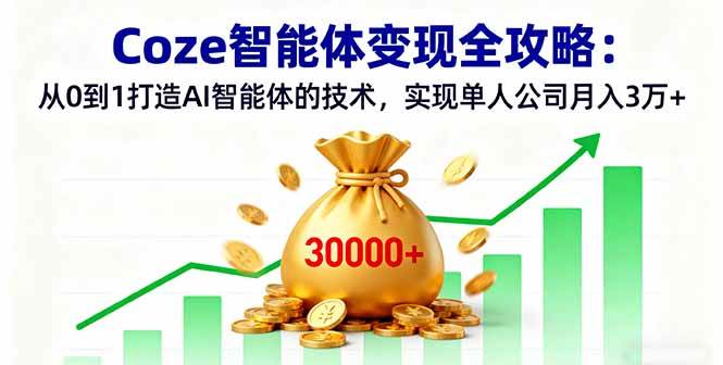 （16116期）Coze智能体变现全攻略：从0到1打造AI智能体的技术，实现单人公司月入3万+-开心网创