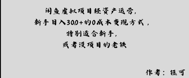 闲鱼虚拟项目轻资产运营，新手日入3张+的0成本变现方式，特别适合新手，或者没项目的老铁-开心网创