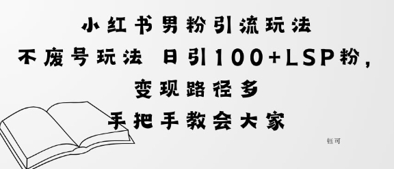 小红书男粉引流玩法不废号玩法日引100+LSP粉，变现路径多-开心网创