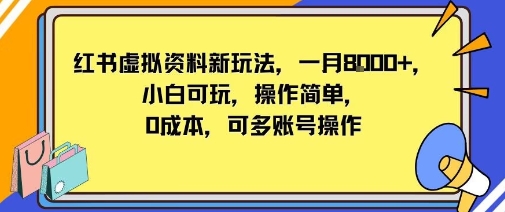 小红书虚拟资料新玩法，一月8k+小白可玩，操作简单-开心网创