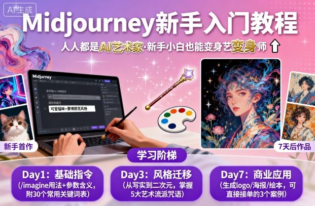 midjourney新手入门教程：人人都是AI艺术家，新手小白也能变身艺术大师-开心网创