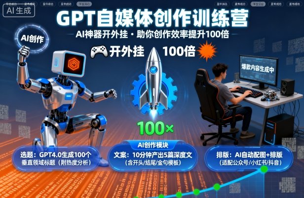 GPT自媒体创作训练营：AI神器开外挂，助你创作效率提升100倍-开心网创