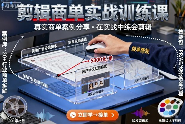 剪辑商单实战训练课，真实商单案例分享，在实战中练会剪辑-开心网创