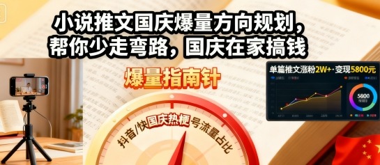 小说推文国庆爆量方向规划，帮你少走弯路，国庆在家搞钱-开心网创