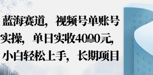 蓝海赛道，视频号单账号实操，单日实收1k，小白轻松上手，长期项目-开心网创