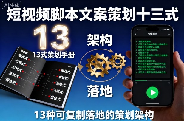 短视频脚本文案策划十三式，13种可复制落地的策划架构-开心网创