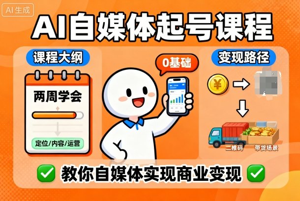 AI自媒体起号课程，0基础小白两周学会，教你自媒体实现商业变现-开心网创