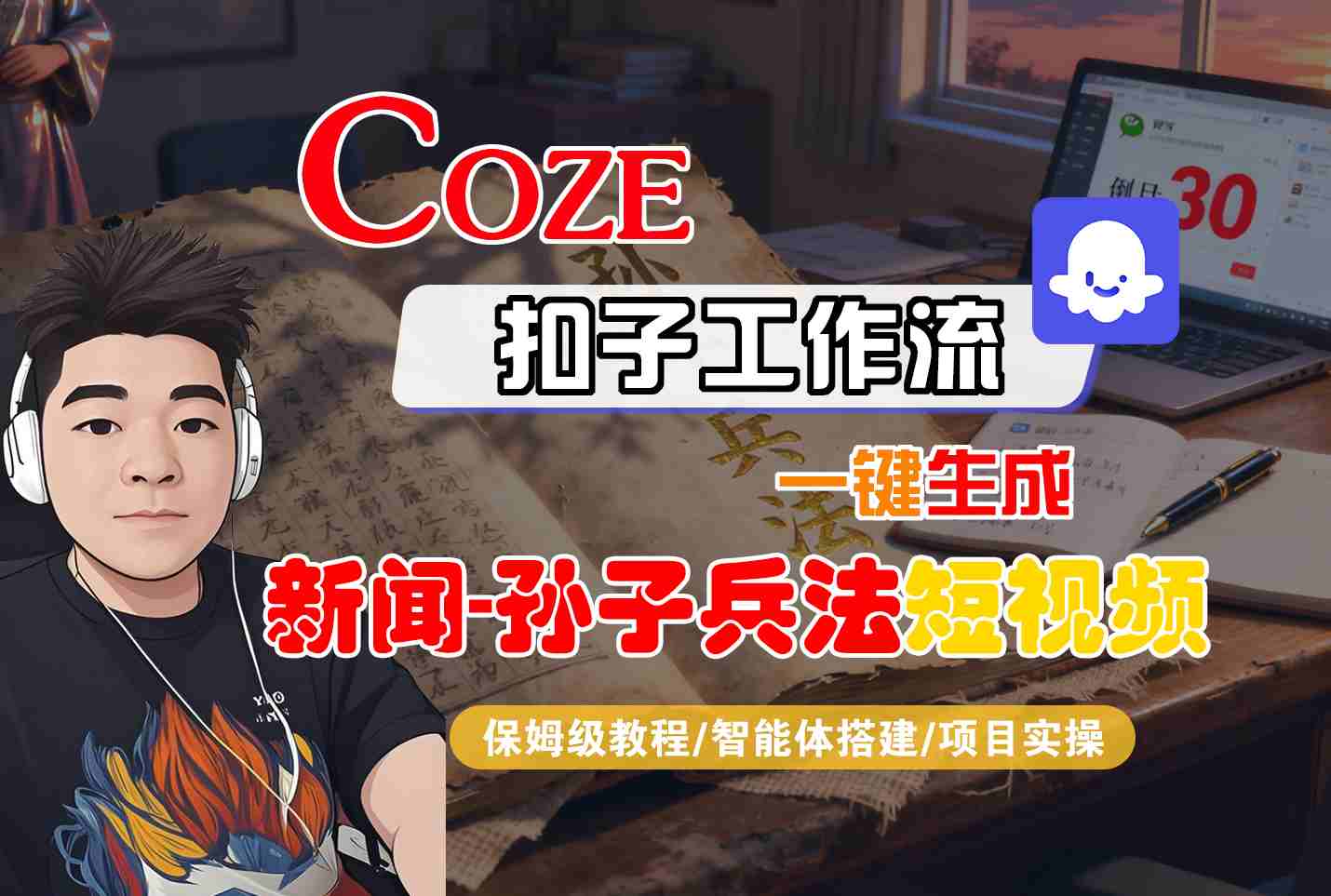 Coze扣子智能体工作流一键生成“新闻-孙子兵法“短视频，全流程保姆级教学-开心网创