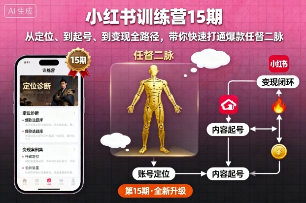 小红书训练营15期，从定位、到起号、到变现全路径，带你快速打通爆款任督二脉-开心网创