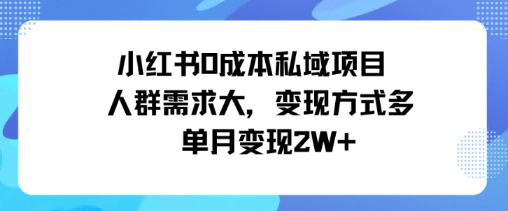 小红书0成本私域项目，人群需求大，变现方式多单月变现2W+-开心网创