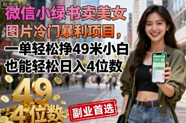 微信小绿书卖美女图片冷门暴利项目，一单轻松挣49米小白也能轻松日入4位数-开心网创
