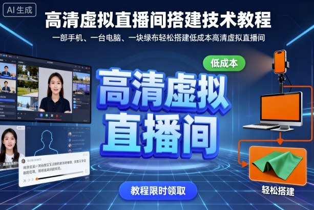 高清虚拟直播间搭建技术教程，一部手机、一台电脑、一块绿布轻松搭建低成本高清虚拟直播间-开心网创