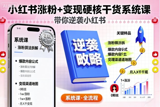 小红书涨粉+变现硬核干货系统课，带你逆袭小红书-开心网创