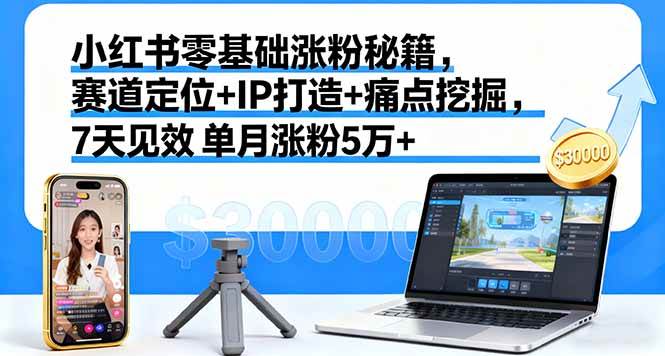 （16158期）小红书零基础涨粉秘籍，赛道定位+IP打造+痛点挖掘，7天见效 单月涨粉5万+-开心网创