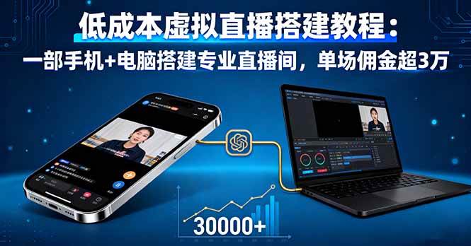 （16156期）低成本虚拟直播搭建教程：一部手机+电脑搭建专业直播间，单场佣金超3万-开心网创