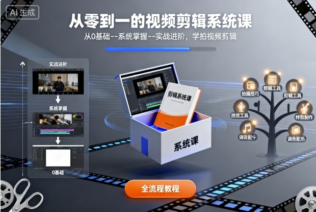从零到一的视频剪辑系统课，从0基础–系统掌握–实战进阶，学拍视频剪辑-开心网创