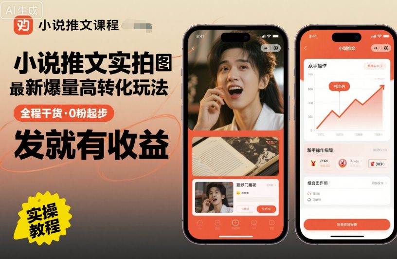 小说推文实拍双图文最新爆量高转化玩法，全程干货，0粉起步，发就有收益-开心网创