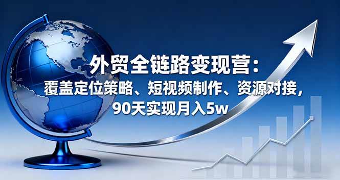 （16173期）外贸全链路变现营：覆盖定位策略、短视频制作、资源对接，90天实现月入5w-开心网创