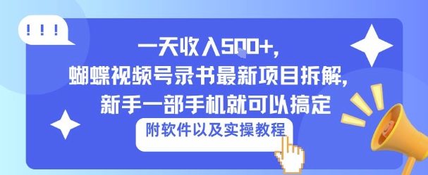 一天收入5张+，蝴蝶视频号录书最新项目拆解，新手一部手机就可以搞定（附软件以及实操教程）-开心网创